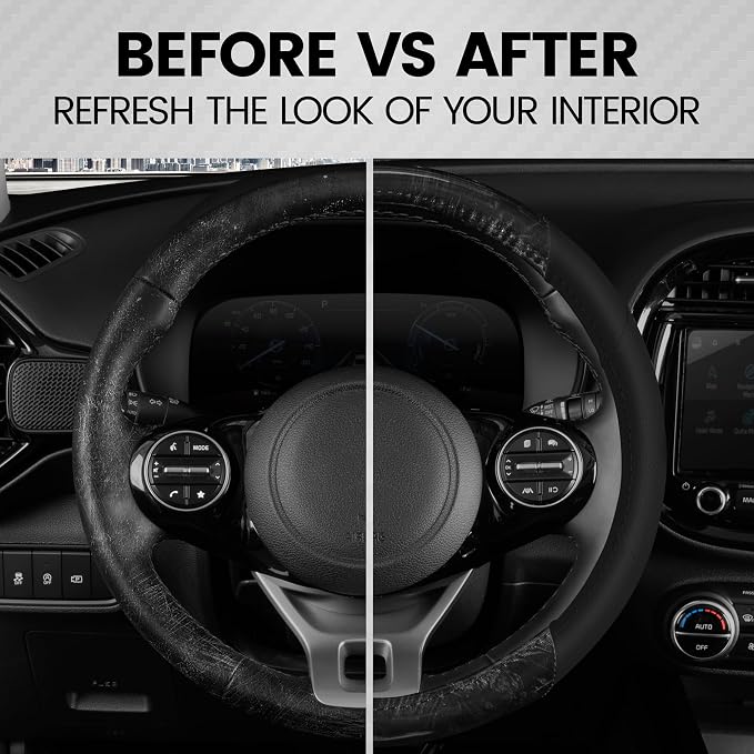 BurlwoodLux Wood Grain and PU Leather Black Steering Wheel Cover - Sport Grip for Car Auto SUV Trucks
