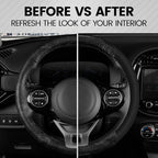 BurlwoodLux Wood Grain and PU Leather Black Steering Wheel Cover - Sport Grip for Car Auto SUV Trucks