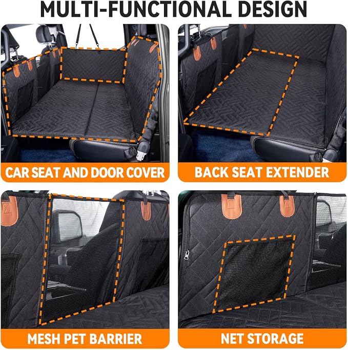 Dog Back Seat Extender for Truck,Truck Seat Cover Back Seat,Dog Hammock for Truck,Pet Seat Covers for Dogs,Hard Bottom Seat Extender for Dogs(Black,for Full Size Truck)