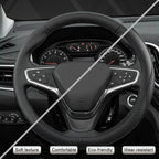 Customized Auto Car Steering Wheel Cover for Chevy 14.5-15 inches, Steering Wheel Cover for Chevrolet(Black Line-Standard Size)