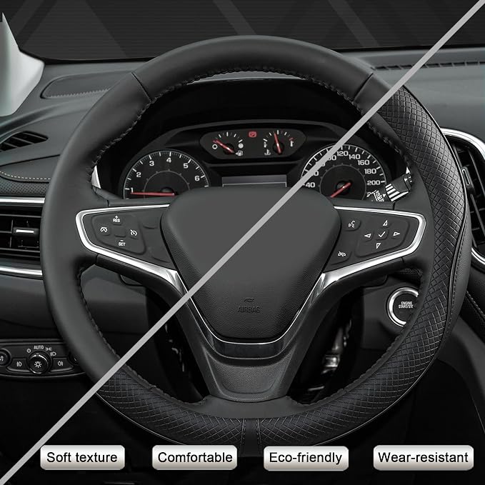 Customized Auto Car Steering Wheel Cover for Chevy 14.5-15 inches, Steering Wheel Cover for Chevrolet(Black Line-Standard Size)