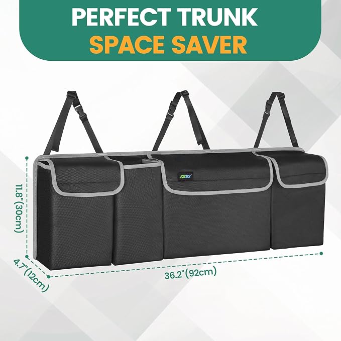 Hanging Trunk Organizer for SUV – Backseat Car Storage Bag, Large Collapsible Backseat Trunk Organizer with Adjustable Straps, Space Saving Car Organization Accessories for Truck MPV Van