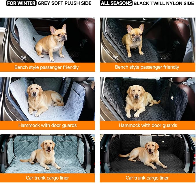 Premium Dog Car Cover for Back Seat, Waterproof Reversible Dog Hammock for Backseat Non-slip Pet Cover for Dogs with Mesh Window, Anti Scratch Seat Protector Universal Fit for Cars SUVs Trucks