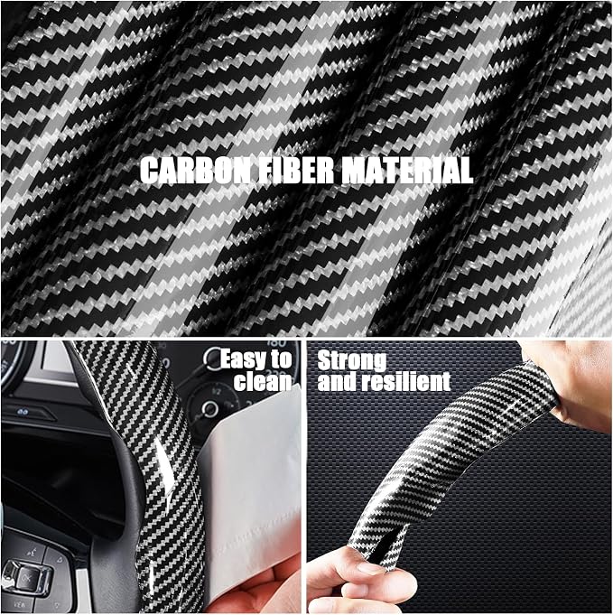 Carbon Fiber Steering Wheel Covers 3 Piece Clip on Steering Wheel Cover (Silver)