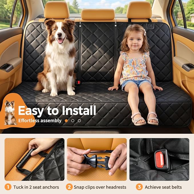 Dog Car Seat Cover for Back Seat, Pet Seat Cover Waterproof Rear Seat Protector Scratchproof Back Car Seat Cover fits Middle Armrest for Cars Suvs Truck (55” Width) - Black