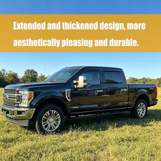 Side Car Window Visor Rain Guard Vent Deflectors Compatible with 2015-2026 Ford F-150 2017-2023 F-250 F-350 F-450 F-550 Crew Cab Window Shade Sun Shield Truck Accessories 4-pc Set