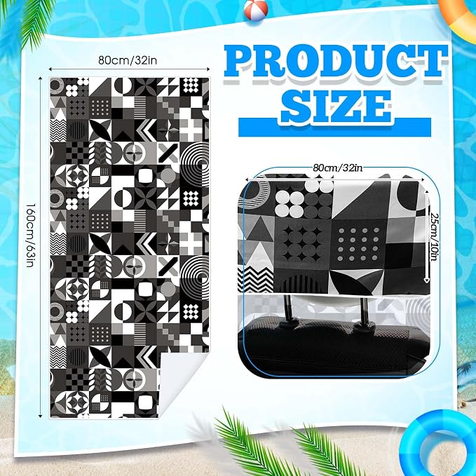 Car Seat Towel Covers with Storage Bag, 63 x 32 Inch Universal Non Slip Waterproof Sweat Protector for Car Truck, Gym Swimming Running, Machine Washable(2 Pack,Black White Abstract)