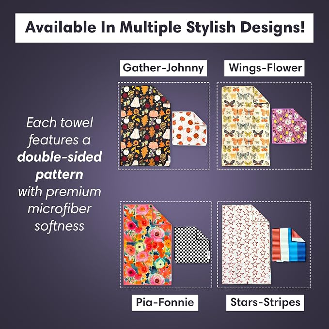 crae. Microfiber Hand Towel & Washcloth Set of 2 - Double-Sided, Waffle Weave, Super Absorbent, Lint-Free, Fast Drying -for Bathroom, Kitchen, Car, and Window Cleaning (Jonny & Gather - Blue/Multi)