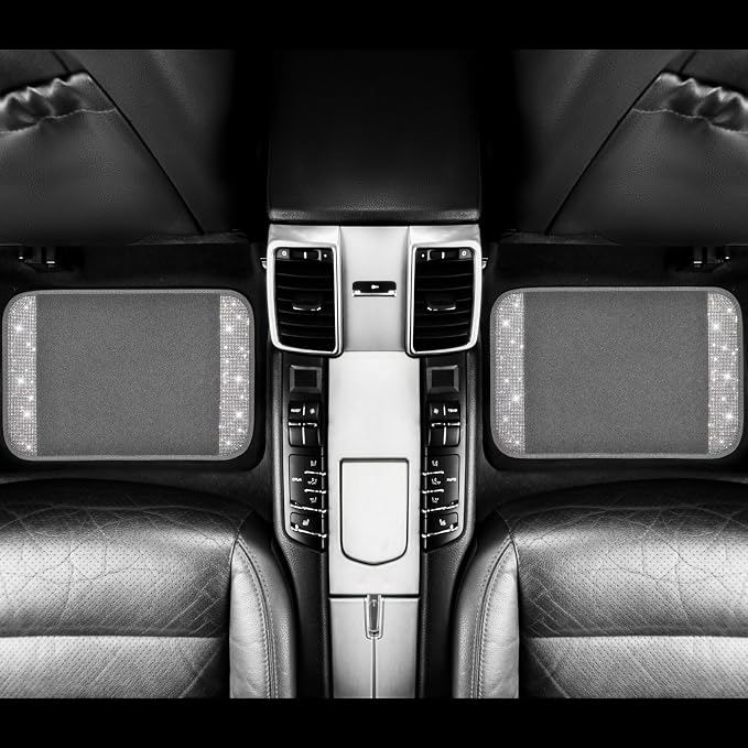 Bling Diamond Car Mats Shining Carpet Crystal Rhinestones Sparkly Glitter Floor Mats with Anti-Slip PVC Heel Pad Universal Fit for Automotive SUV, Sedan, Car, Van, 4pcs for Girl Women, Gray