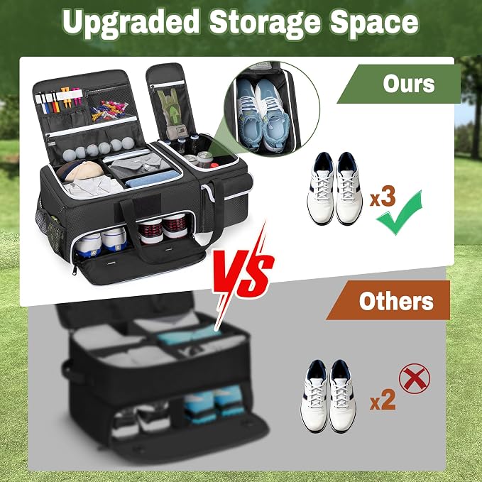 2 Layer Golf Trunk Organizer with Bottom Shoe Space, Golf Car Locker for Men & Women, Holds 2-3 Shoes, Balls, Tees, Cap, Gloves and Clothes (Patenting Design)
