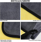 12 Pcs Microfiber Towels for Cars, 800 GSM Plush Drying Cleaning Cloth Bulk, 16 x 16 Inch Thick Absorbent Wash Detailing Towels for Car Polishing, House, Kitchen Cleaning(Yellow and Gray)