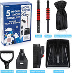 Snow Shovel Kit Removal Tools - 5 in 1 Foldable Car Snow Shovel + Snow Brush + Ice Scraper + Glove + Mini Ice Scraper, Portable Emergency Snow Remover Shovel Set for Car Truck Camping Outdoor