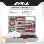 Roadside Emergency Car Kit - 30-Piece Road Trip Essentials Tool Set with Jumper Cables and Carrying Case for Car, Truck, or RV by (Gray/Red)