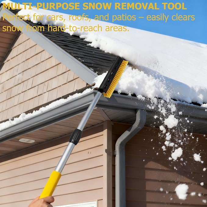 30–37" Extendable Snow Brush & Ice Scraper with Non-Slip Foam Grip Aluminum Handle, Scratch-Free Bristles, 2-in-1 Winter Car Tool, Yellow