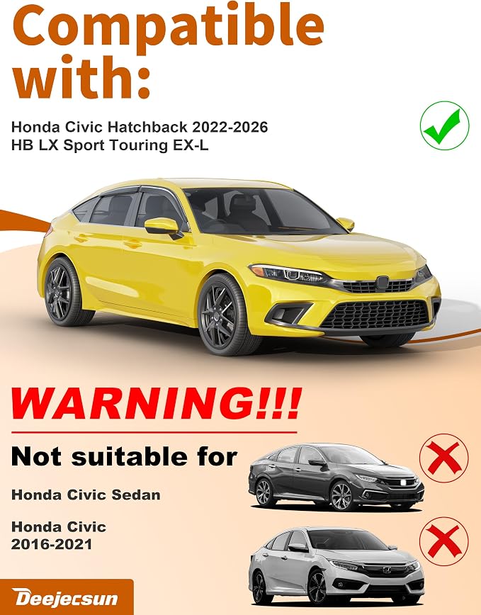 Extra-Thick Window Rain Guards Fit for Honda Civic Hatchback 2022-2026 Rain Guard HB LX Sport Touring EX-L Window Deflectors Side Window Visors Vent Shades Tape-on Vent Visors