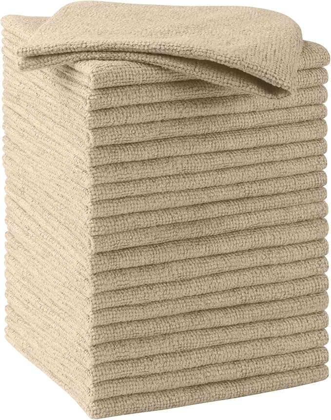 Brown Microfiber Cleaning Cloths, 20 Pack Cleaning Rags - Lint Free & Scratch-Free Microfiber Towels for Cars, House & Kitchen, Absorbent Cleaning Towels, 11.5 x 11.5 Inch