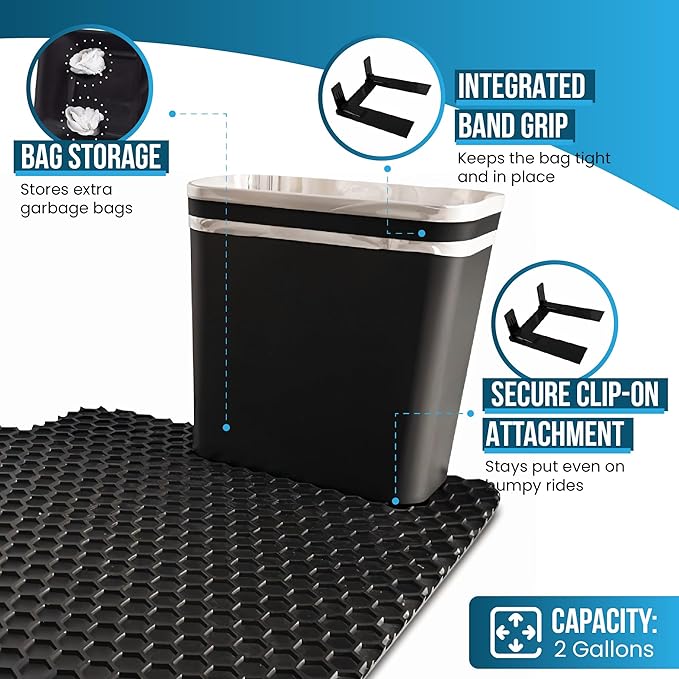 Car Trash Can for Car, Leakproof Garbage Bin with Mat Clip, Black