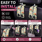 Car Seat Back Storage Hook, Funny Car Purse Hook, Cute Vehicle Storage Organizer for Purses Handbags Botanical Floral Pattern