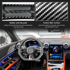 Sun Walker Carbon Fiber Car Steering Wheel Cover, 15" Anti-Slip Wear-Resistant Steering Wheel Protector Stylish Interior Decor, Ultra-Thin Comfortable Leather Wheel Cover for Women Men (Silver)