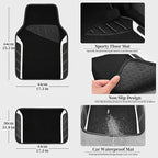 Leather Steering Wheel Cover and Waterproof Car Floor Mats, Microfiber Universal Car Combo Fit for 95% Sedan SUV Van,14.5-15 inch Sporty Anti-Slip Safety Comfortable Design, Black＆White