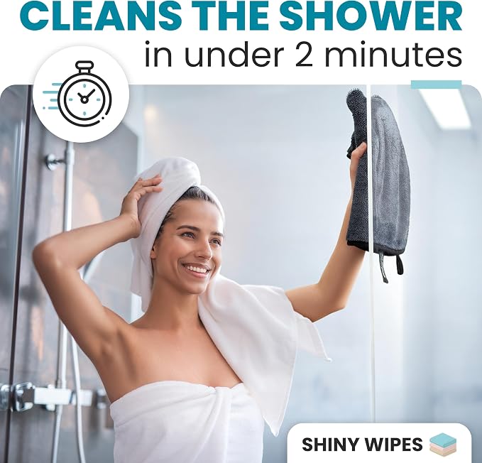 Shiny Wipes XL Drying Towel, the Original, Ultra Absorbent Twisted-Loop Design, Streak-Free Drying Towel, Shiny Wipes Shower Cleaning Cloths (4 Towel)