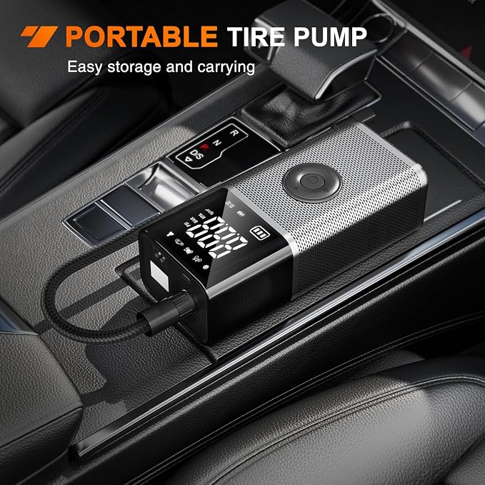Tire Inflator Portable Air Compressor Rechargeable 12VDC 150PSI Cordless Battery Cigarette Powered 2X Faster Inflation Pump w/Digital Pressure Gauge for Car Motorcycle Bike