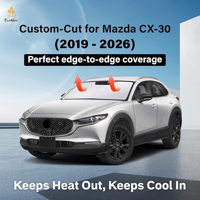 Windshield Sun Shade Compatible for Mazda CX-30 2019–2026 | Custom Fit Crossover Front Window Sunshade | Foldable Heat & UV Reflective Sun Visor
