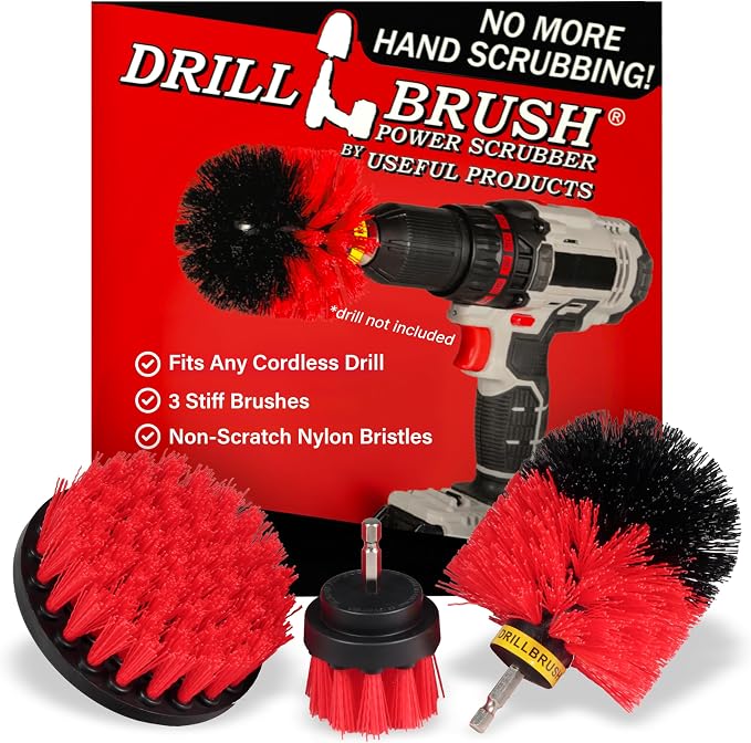 Heavy Duty Stiff Bristle Brush Kit – Power Scrubber Attachment for Concrete, Brick, Siding, Stone, Driveways, Fireplaces, Hard Water Stains, Gravestone & Cemetery Headstone Cleaning Brushes
