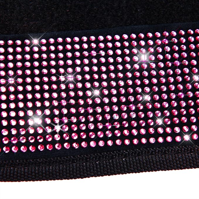 Bling Diamond Car Floor Mat Shining Rhinestones Carpet, Sparkly Glitter Crystal Anti-Slip PVC Heel Pad Automotive Universal Fit for SUV Sedan Car Van, 4pcs for Girl Cute Women, Black Pink