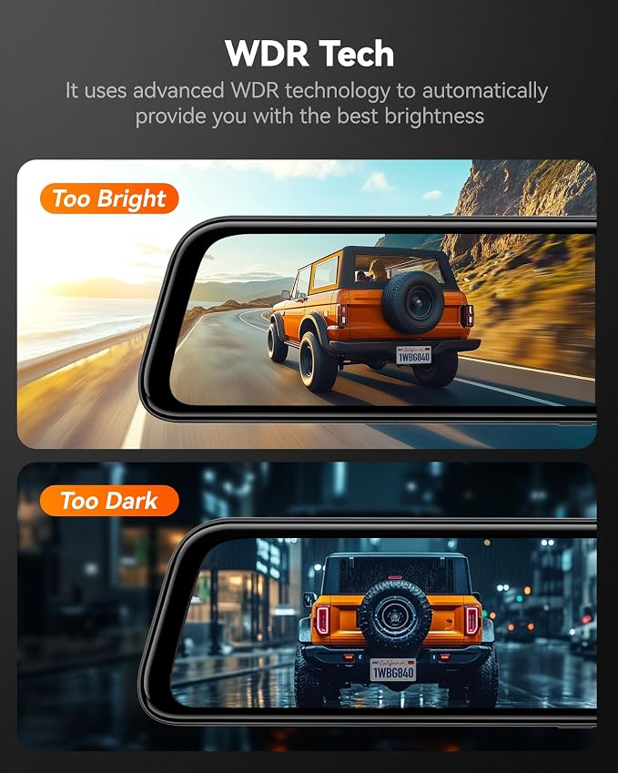 G840S 12" 4K Mirror Dash Cam Backup Camera, 5.8GHz WiFi Smart Rearview Mirror for Cars & Trucks, Front and Rear View Dual Cameras, Night Vision, Parking Assistance, Included 32GB Card & GPS