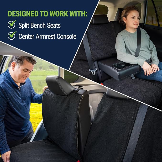 Back Seat Towel Seat Cover for Cars; Great for After Gym Workouts, Dogs, and Outdoor Activities; Universal Fit for Cars SUVs Vans Trucks Rear Seats, EZ fit, Non Slip Grip, Black