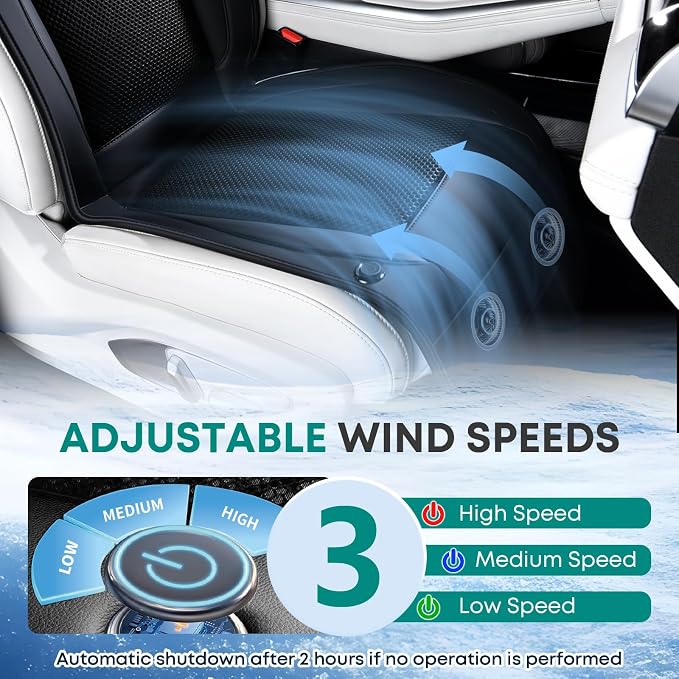 Cooling Car Seat Cover Front Seat, 12V-24V Ventilated Seat Cushion, Cooling Car Seat Cushion with 2 Powerful Turbo Fans 3-Speed Adjustable for Summer Driving, Universal Fit for Car SUV Truck