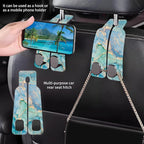 Car Seat Headrest Hooks for Purses and Bags Abstract Turquoise Golden Marble 1 Pack Bag Purse Holder for Car with Double Metal Hooks Car Purse Hanger Hanging Accessories