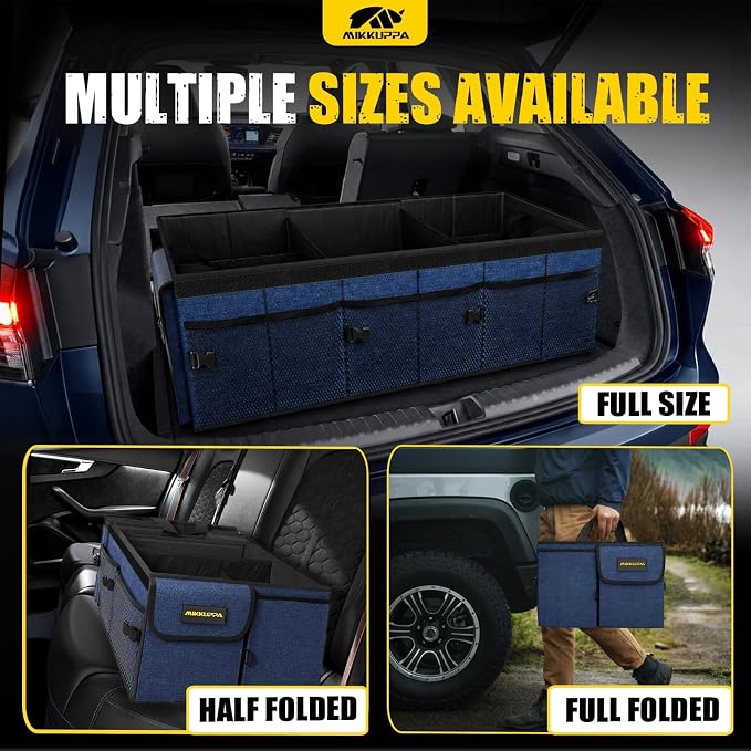 Car Trunk Organizer - 95L Collapsible Trunk Organizer with Lid, Sturdy Car Storage for SUV Auto Truck Van with Adjustable Straps and Non Slip Bottom (Blue, XX-Large)