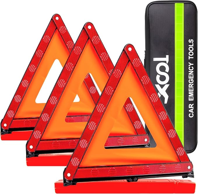 Warning Triangle, Emergency Warning Triangles for Vehicles, Reflective Triangle, Emergency Warning Reflector Safety Triangle Kit with Carry Case, 3-Pack