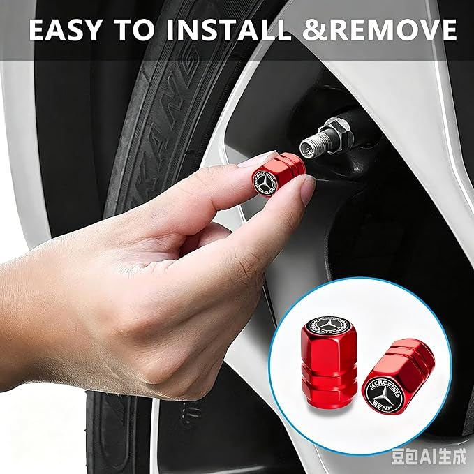 5pcs Car Keychain and Car Tire Valve Stem Caps Combo Compatible with Mercedes Benz C E S M Serie CLK GLK GLC GLS GLE,Key Chain Keyring Accessories-bc-red