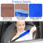 3 PCS Fluffy Steering Wheel Cover Set, 15'' Furry Car Wheel Cover, 2 Seat Belt Shoulder Pads, Anti-Slip Fur Steering Wheel Cover, Winter Warm Fluffy Car Accessories for Women, Blue