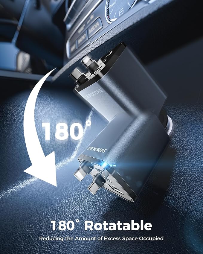 2026 Ultra-Compact Retractable Car Charger, 5 in 1 Car Phone Charger with USB C & Apple Cables, 84W Fast Charging USB C Car Accessories Adapter for iPhone 17/16/15/14/13, Galaxy, Pixel