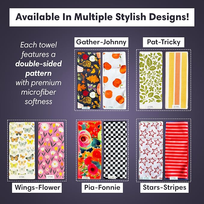 Double Sided Microfiber Hand Towels, 17x27 Inches Waffle Design Kitchen Towels Set, Durable & Soft Fast Drying Hand Wash Cloth, Everyday Use Dishcloth at Home (Wings & Flower Farm- Purple/Cream)