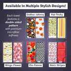 Double Sided Microfiber Hand Towels, 17x27 Inches Waffle Design Kitchen Towels Set, Durable & Soft Fast Drying Hand Wash Cloth, Everyday Use Dishcloth at Home (Wings & Flower Farm- Purple/Cream)