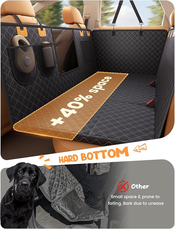 Dog Car Seat Cover for Back Seat - [Upgraded Anti-Ripped] Back Seat Extender for Dogs Hard Bottom, Waterproof Dog Hammock for Car with Mesh Window, Pet Backseat Protector SUV & Small Truck L