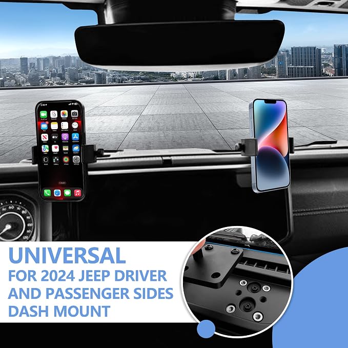 2024 2025 JL Cell Phone Mount for Jeep Wrangler - Dash Cell Phone Mount Dashboard Phone Holder for 2024+ Jeep Wrangler JL 4XE Accessories 2025+ Jeep Gladiator JT Accessories, 1 Pack, Black