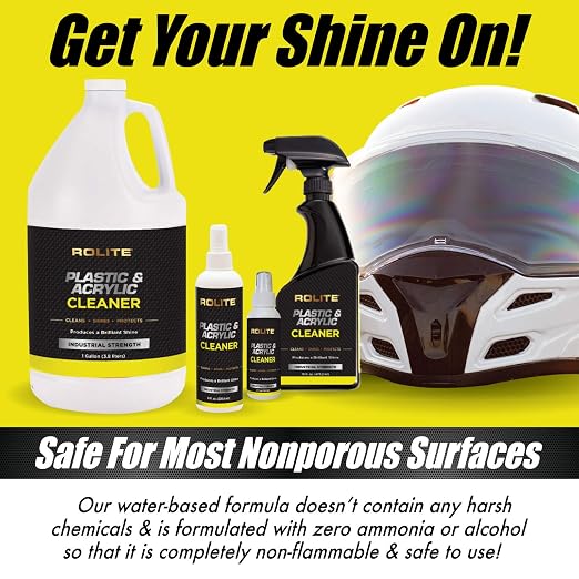 Rolite Plastic & Acrylic Cleaner, 4 fl. oz., High Shine Protectant & Polish for Nonporous Surfaces, Streak-Free Formula for Windshields, Windows, Headlights, Automotive Detailing