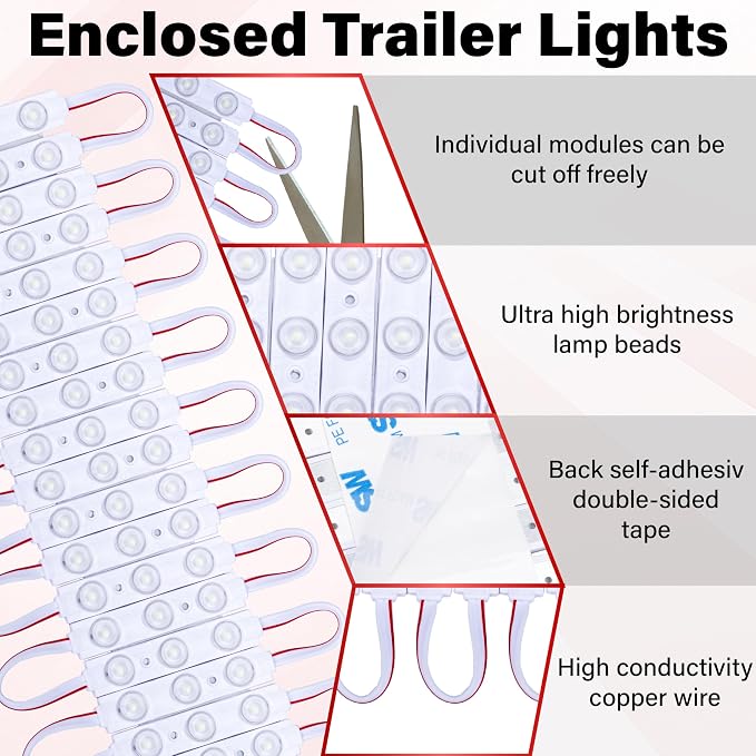 60 Led Van Interior Light Kits, 12V Led Light Strip, Cargo Van Accessories, Ceiling Work Lights Kit, Enclosed Trailer Lights for Truck Vans RV Boats Caravans, 20 Modules(White)