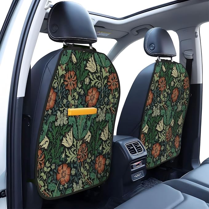 William Morris Compton Vintage Floral Art Car Seat Back Kick Protectors Kick Mats With Storage Pockets For Vehicles To Protect From Dirt Mud Scratches 2 Pack