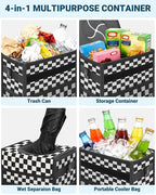 Car Trash Can with Lid, Leakproof Car Trash Bag Hanging Waterproof Automotive Garbage Can with Storage Pockets Mini Vehicle Trash Bin for Back/Front Seat(Black Square Grid,2.5 Gallon)