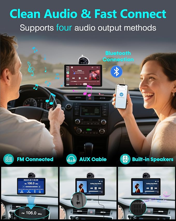 Wireless CarPlay Screen with Backup Camera: Auto Reconnect in Seconds - Maps, Music & Calls Ready for Daily Commute - 7" Touchscreen with 1080P Wired Rear Camera, Modern Upgrade for Older Cars