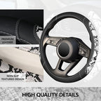 Snake Skin Leather Steering Wheel Cover,Black and White Animal Fur Car Accessory Steering Wheel Cover,Universal 14.5-15inch,Anti-Slip Car Steering Wheel Protector for Women Men