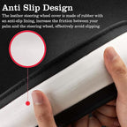 Black Car Steering Wheel Cover, Nappa Leather, Bottom Color Blocking, Fashionable Sporty Style, Universal 14.5-15 Inch Leather Anti-Slip Breathable Auto Steering Wheel Covers for Men Women