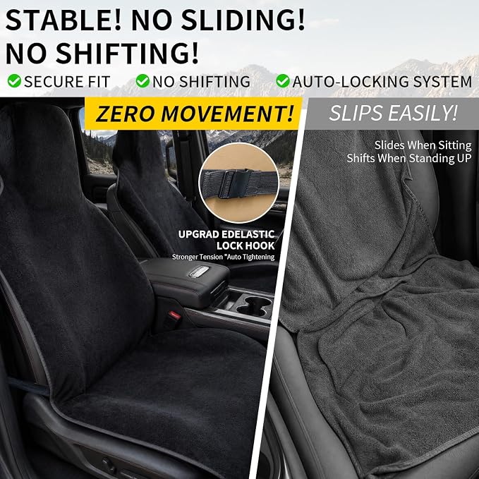 Car Seat Cover Towels Front Seats, Waterproof Sweat Car Seat Towel Protector After Gym Post Workout Athletic, SUV Truck Seat Towel Cover for Running Swimming Beach and Hiking (Black 2Pcs)